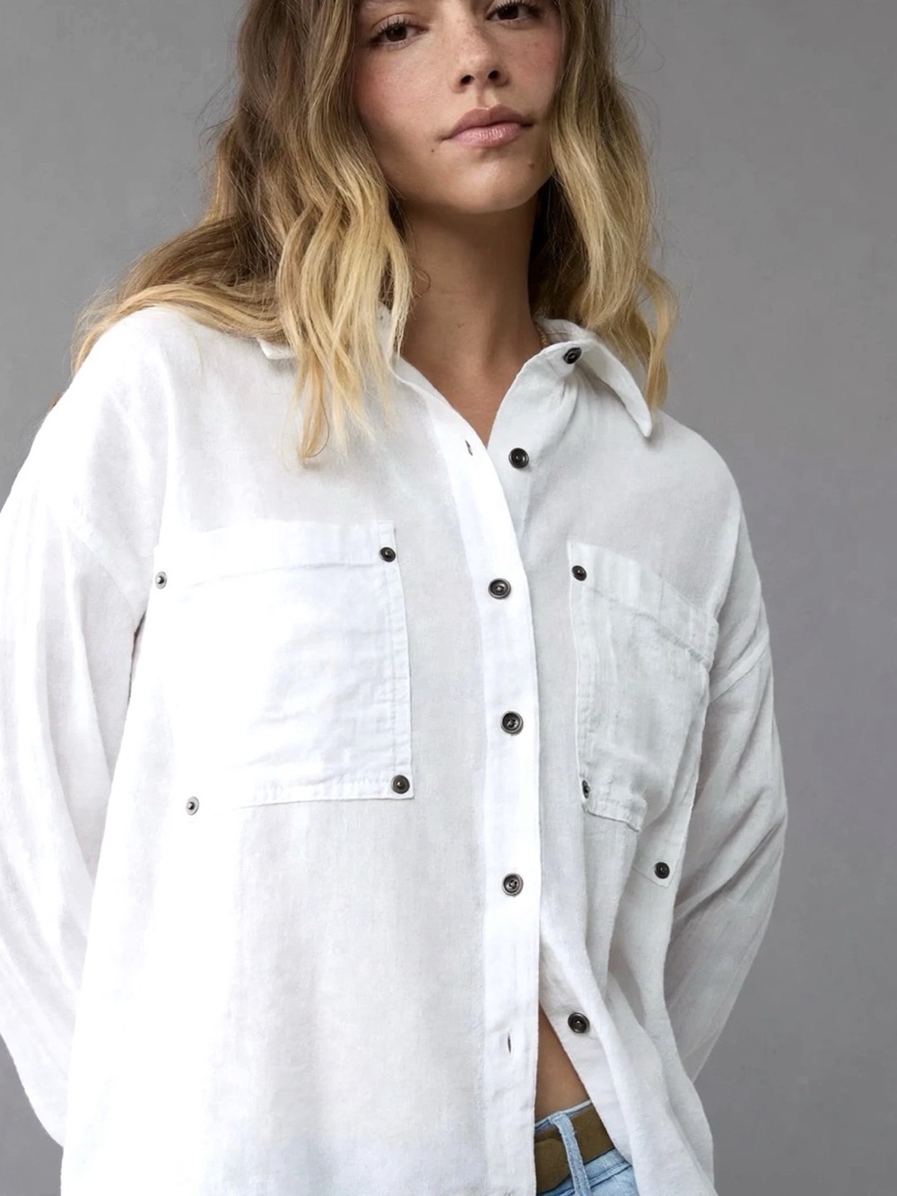 Aerie Anytime Fave Oversized Button-Down Utility Shirt – Bright White (Size M)